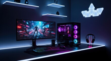 Immersive gaming setup with vibrant rgb lighting creating an atmospheric experience