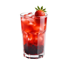 Refreshing Strawberry Cocktail with Ice and Fresh Strawberry Garnish.