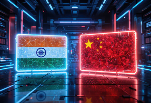 Trade relations analysis between india and china digital environment infographic visualization technology focus