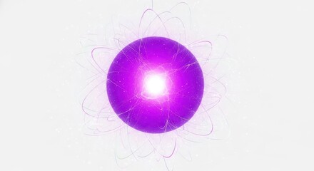 Luminous purple orb radiating energy surrounded by ethereal trails in bright digital expanse