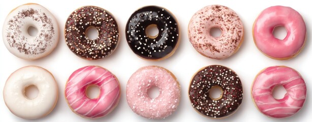 Fototapeta premium Assorted glazed donuts with sprinkles and frosting