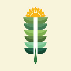 Abstract Sunflower and Feather Nature Illustration.