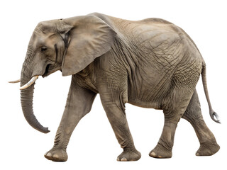 Obraz premium Magnificent African Elephant Isolated on Black Background Walking with Strength and Grace Showcasing its Powerful Presence and Unique Features in High Detail