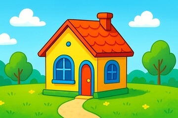 Naklejka premium Uchu Deep has a small colorful house