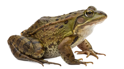 Detailed Portrait of a Bullfrog Showing Textured Skin and Golden Eyes Ready to Leap with a Transparent Background