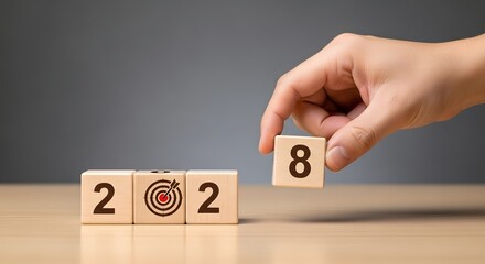 New year goals setting concept changing wooden blocks from year to year business target planning