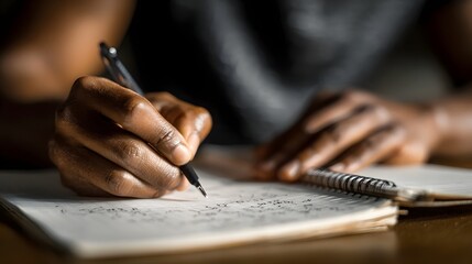 Person writing in a notebook creating a diagram or sketch