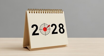 Year 2028 Calendar with Target Icon Business Goal Concept