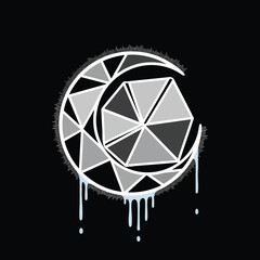 Geometric Crescent Moon Abstract Art Design.