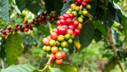 Coffee beans ripening on a branch