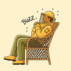 Beekeeper Relaxing in a Chair.