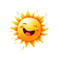 Cheerful cartoon sun with a big happy smile and radiating light isolated on transparent background