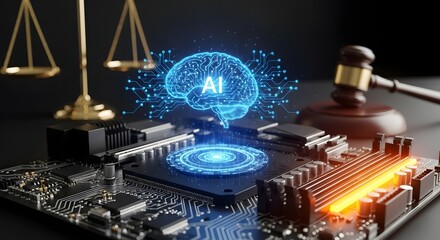 Artificial Intelligence and Law Concept with AI Brain on Circuit Board