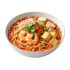 Malaysian Laksa: Spicy Noodle Soup with Prawns and Tofu.