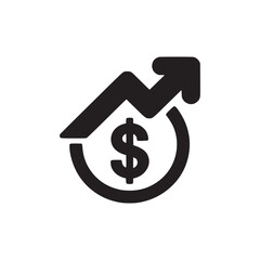 A black and white vector graphic of a dollar sign with an arrow pointing upwards and to the right