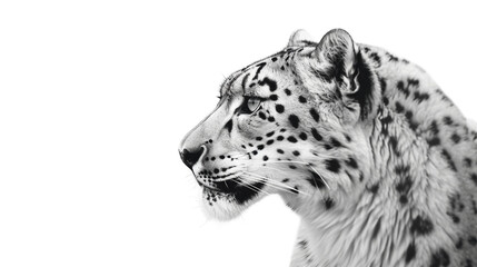 Obraz premium A majestic leopard's profile showcases its spotted fur and fierce expression in a black and white illustration
