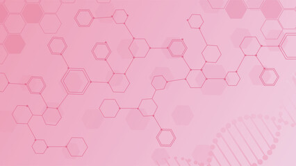 Creative pink science background featuring molecular hexagon patterns dna strand and abstract medical research theme suitable for healthcare technology and education projects