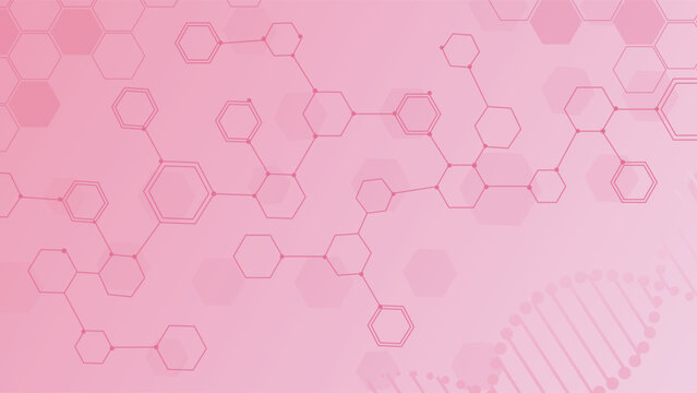 Creative pink science background featuring molecular hexagon patterns dna strand and abstract medical research theme suitable for healthcare technology and education projects