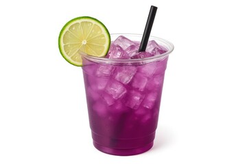 Refreshing Purple Drink with Ice and Lime Slice Still Life Image