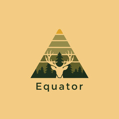 Deer Head Silhouette in Triangle Landscape Logo Design.