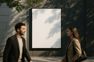 Modern Urban Outdoor Advertisement Billboard with People Passing by Mockup