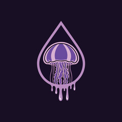 Purple Jellyfish in a Water Droplet Logo Design.