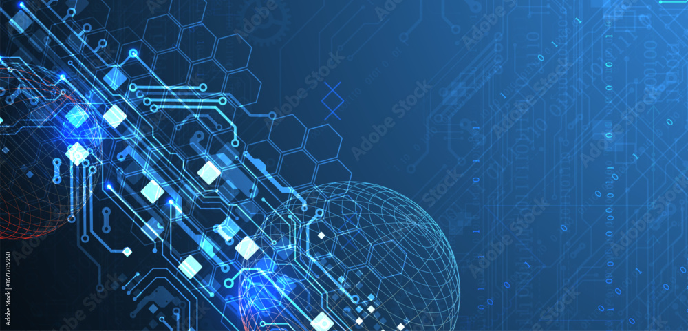 Wall mural abstract circuit board background with sphere. hi-tech digital technology concept. vector.