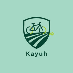 Green Bicycle on Road Shield Logo Design.