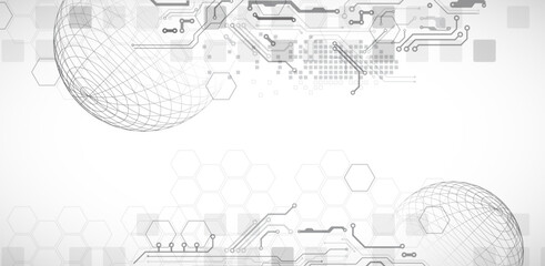 Fototapeta na wymiar Abstract circuit board background with sphere. Hi-tech digital technology concept. Vector.