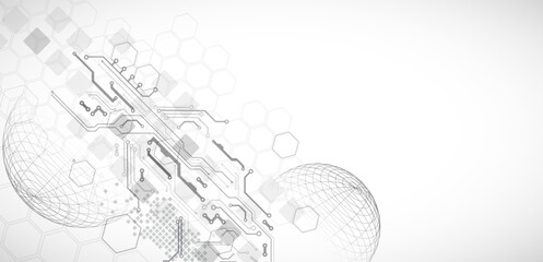 Abstract circuit board background with sphere. Hi-tech digital technology concept. Vector.