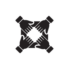 Four hands connecting around a square creating a sense of unity and collaboration in black and white