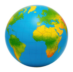 Naklejka premium Plastic globe with a blue ocean and colorful continents