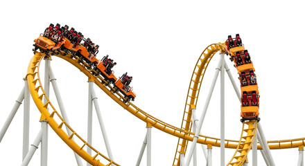 Roller coaster riding on a winding track isolated PNG with Transparent Background