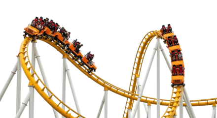 Roller coaster riding on a winding track isolated PNG with Transparent Background