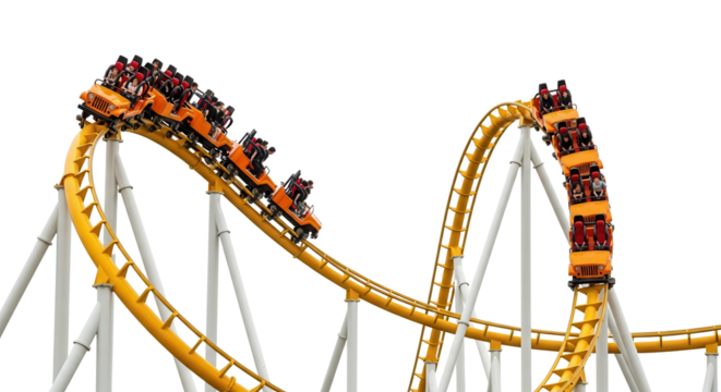 Roller coaster riding on a winding track isolated PNG with Transparent Background