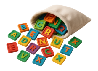 Set of alphabet tiles with a storage bag