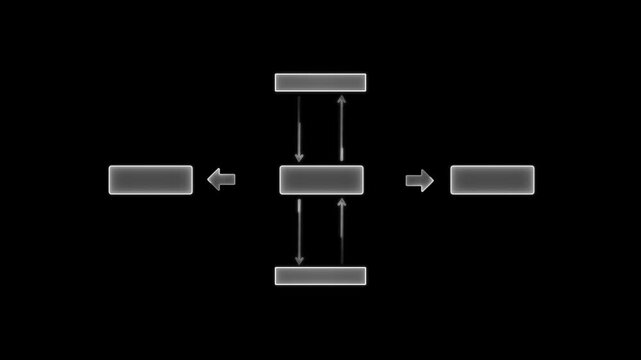 Abstract Flowchart Diagram with Arrows and Boxes on Black Background Business Process Concept Data Flow Visualization Technology Network Connection