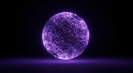 Glowing purple orb with intricate digital patterns on a dark background radiates luminescence