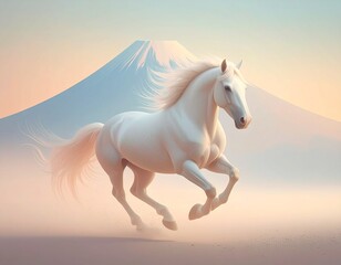白馬と富士山のイラスト