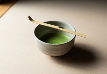 Vibrant Green Matcha Tea in a Traditional Ceramic Bowl with a Bamboo Whisk, Symbolizing Japanese Tea Ritual