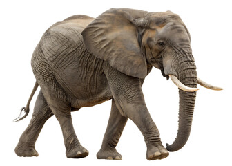 Obraz premium Majestic African Elephant Walking Proudly Isolated on Black Background Showcasing Power and Grace of Wildlife in a Natural Setting Ideal for Conservation Education and Wildlife Photography