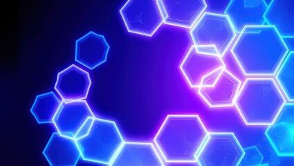 A vibrant display of neon hexagons against a deep blue and purple gradient background design element