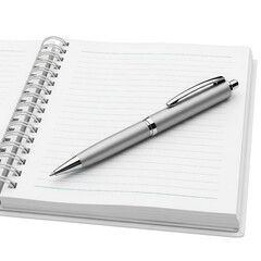 Silver pen on open notebook page isolated PNG with Transparent Background