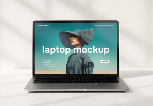 Front view laptop mockup in bright room