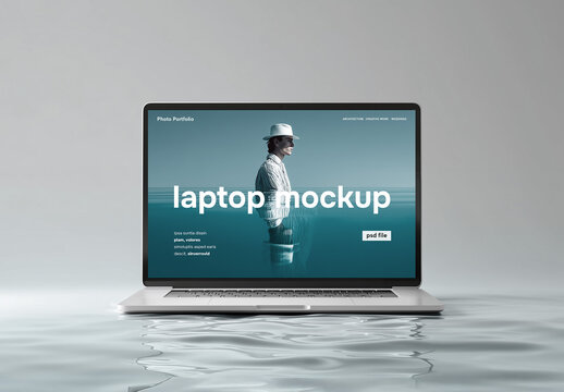 A laptop mockup concept on water