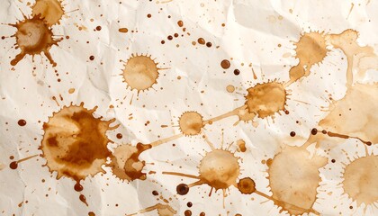 Abstract Coffee Stain Splatter Background on Crumpled Paper Texture