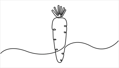 Carrot in one continuous line drawing of vector illustration, Continuous one line drawing of Carrot healthy eating icon. Hand drawn Editable stroke. Simple carrot continuous single line art.

