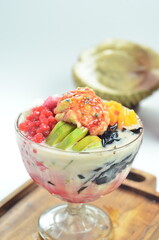 Indonesian iced drink with durian, sweet and fresh taste of es doger.