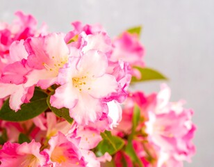 A close-up view of a cluster of vibrant pink and white azaleas, showcasing their delicate petals and subtle variations in color.
