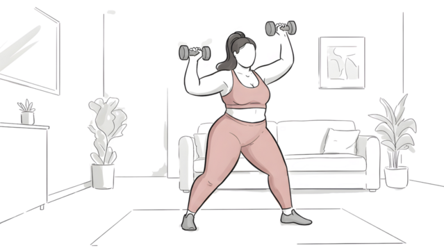 Chubby Woman Lifting Dumbbells Illustration